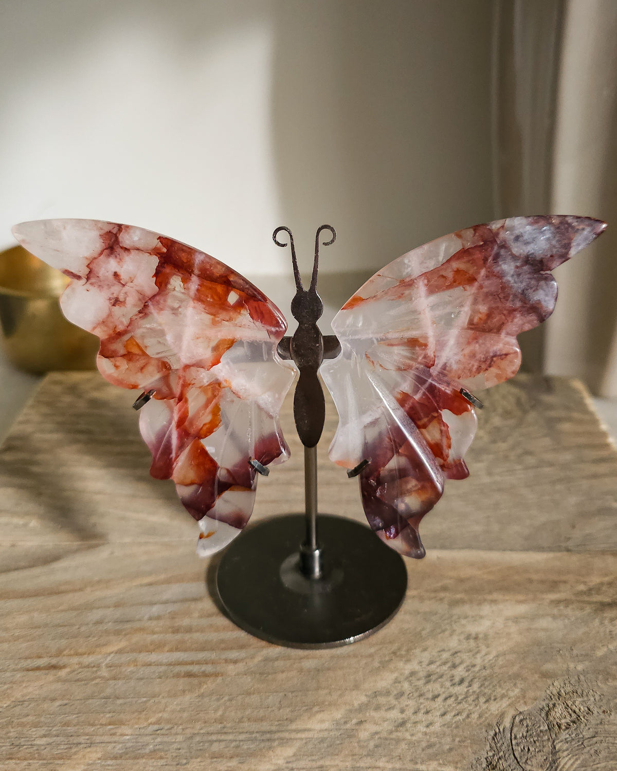 Fire Quartz / Red Hematoid Quartz Butterfly Wings On The Stand
