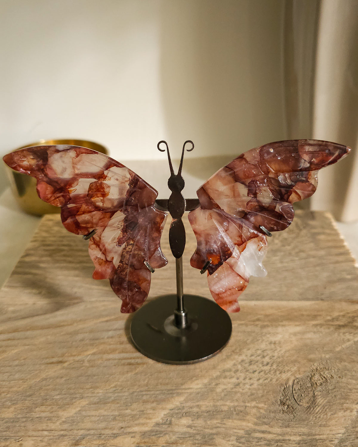 Fire Quartz / Red Hematoid Quartz Butterfly Wings On The Stand