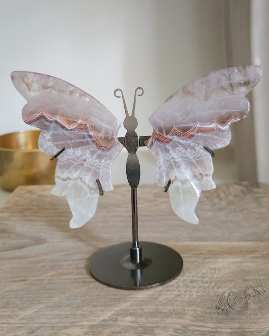 Banded Agate & Quartz | Crystal Butterfly Wings On The Stand