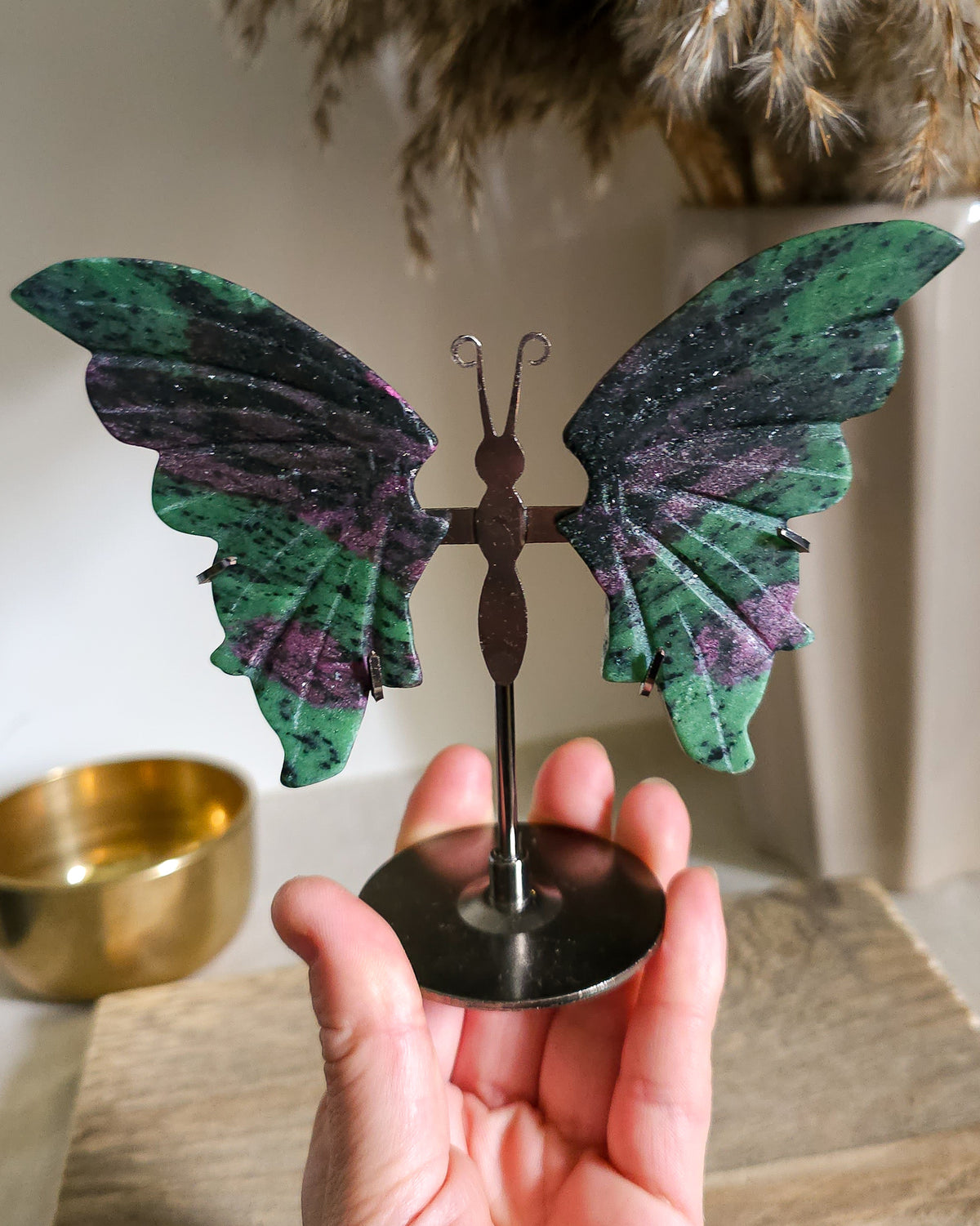 Fluorescent Ruby in Zoisite | Crystal Butterfly Wings On The Stand