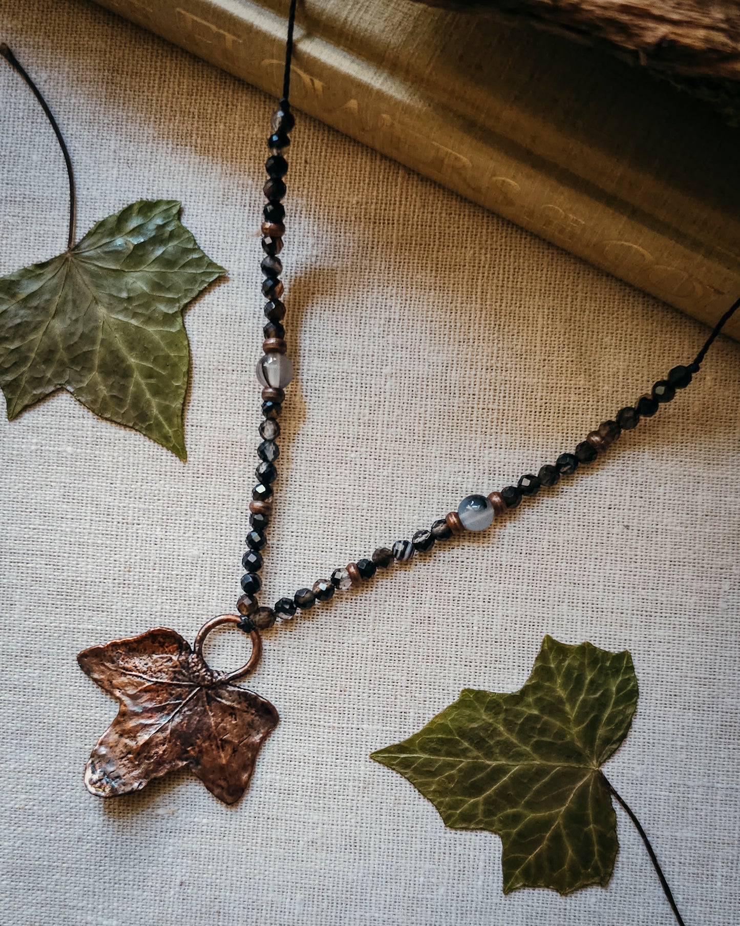 Ivy Spirit with Black Onyx and Dendritic Agate | Scottish Botanical Amulet