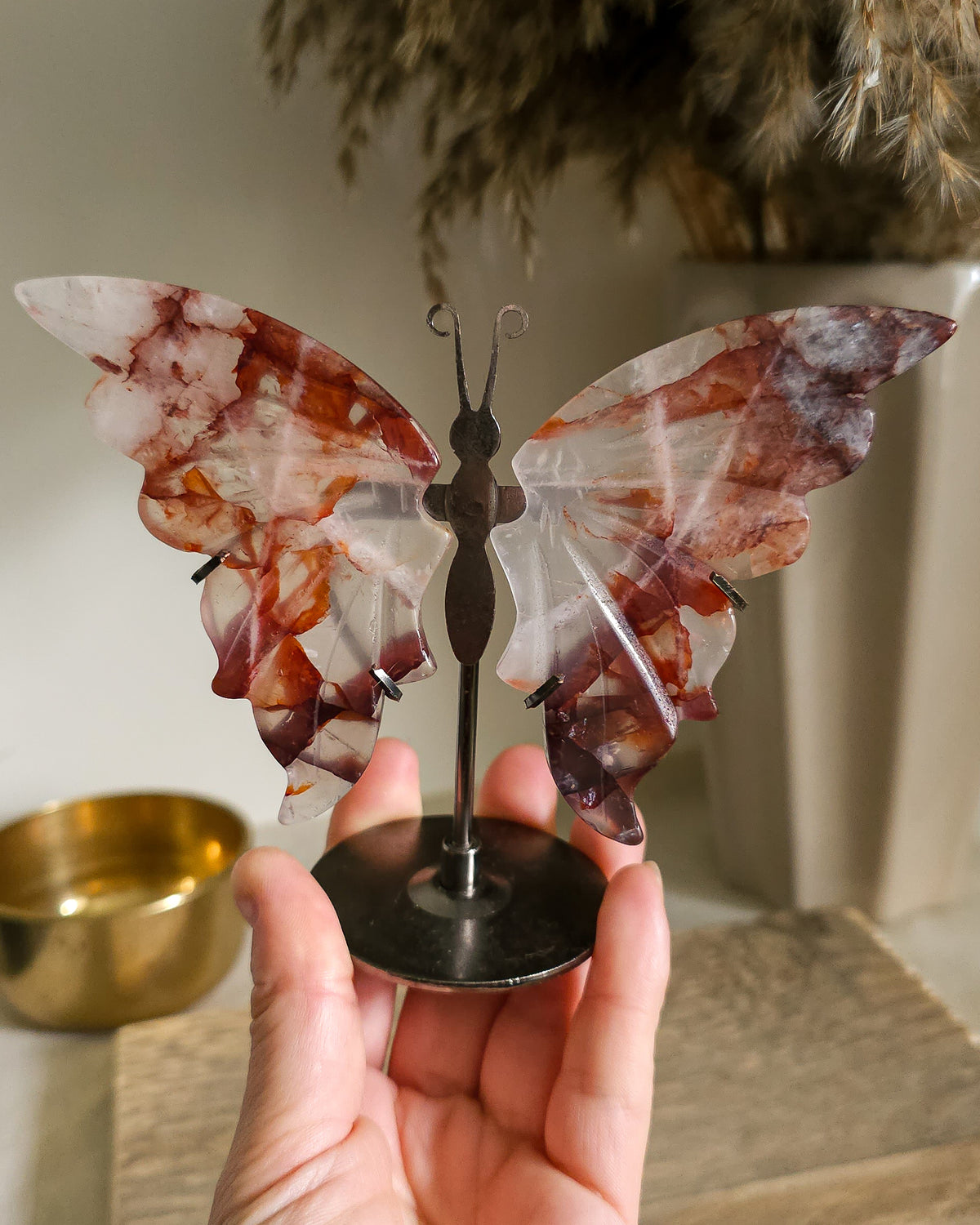 Fire Quartz / Red Hematoid Quartz Butterfly Wings On The Stand