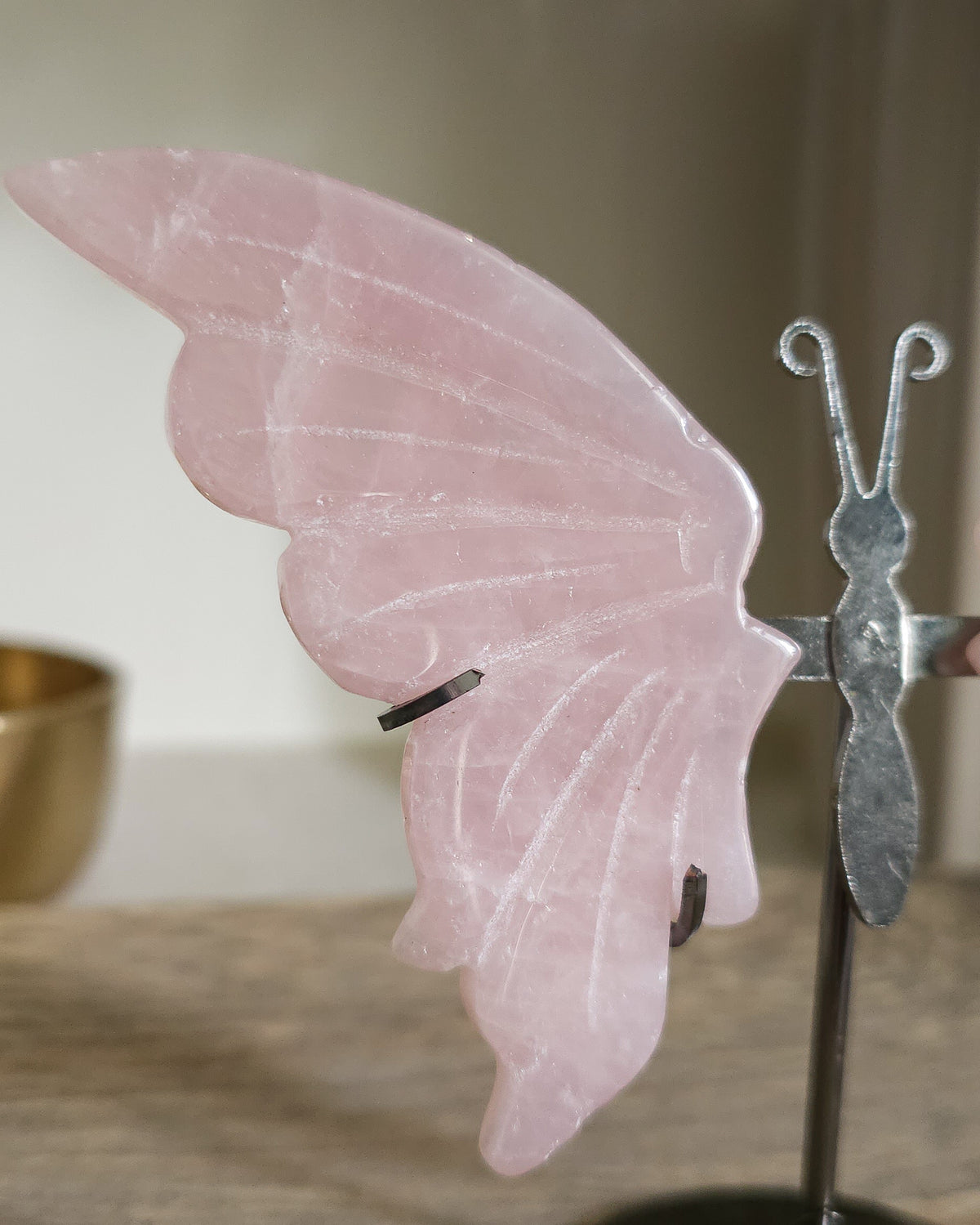 Rose Quartz Butterfly Wings On The Stand
