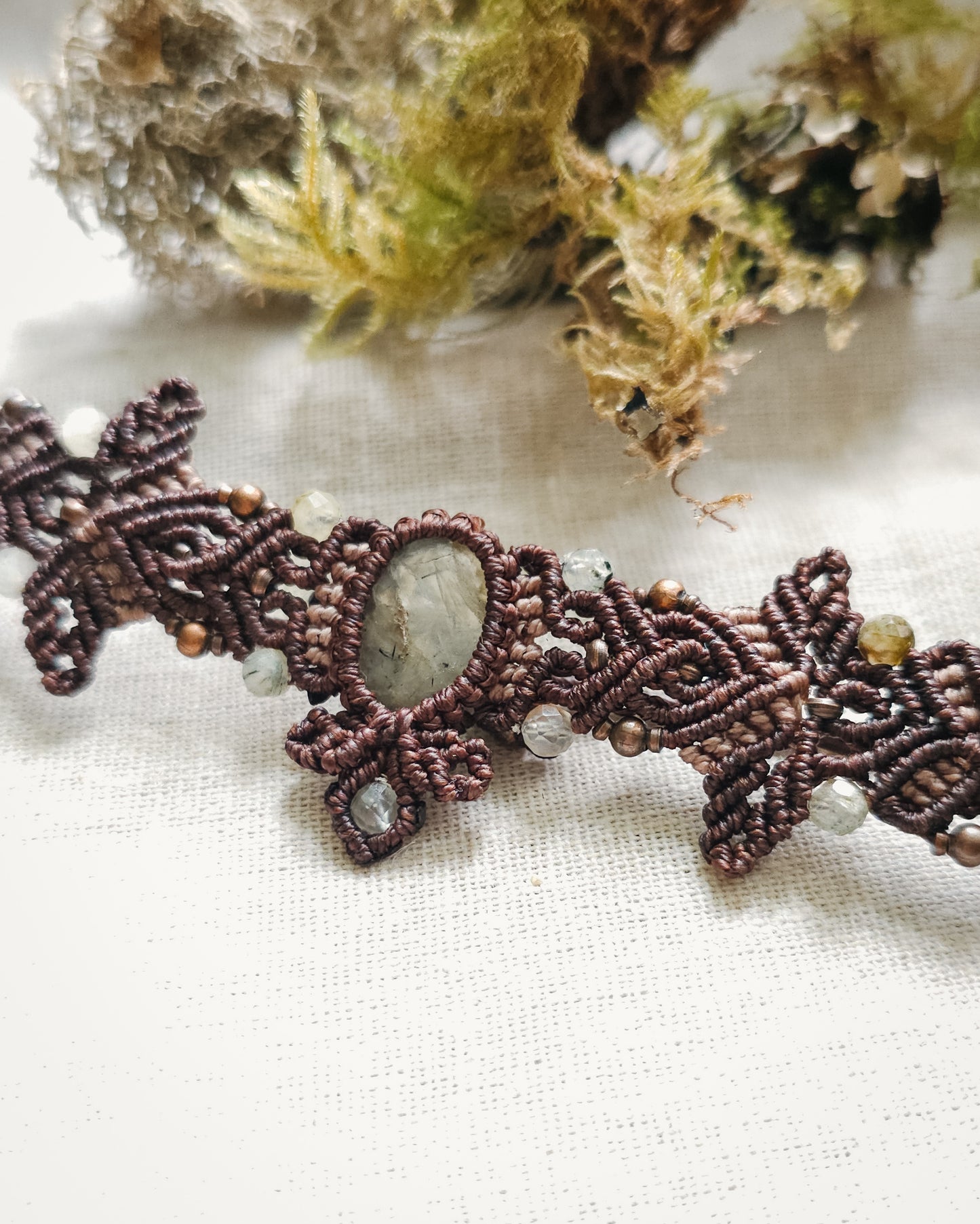 Whisper of Roots | Handcrafted Prehnite Micromacramé Bracelet