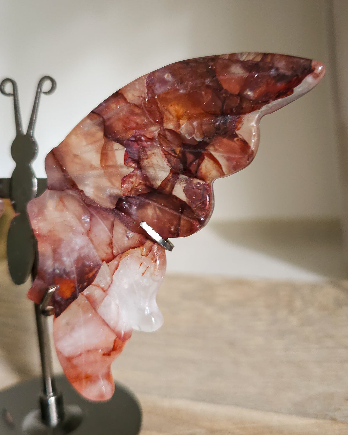 Fire Quartz / Red Hematoid Quartz Butterfly Wings On The Stand