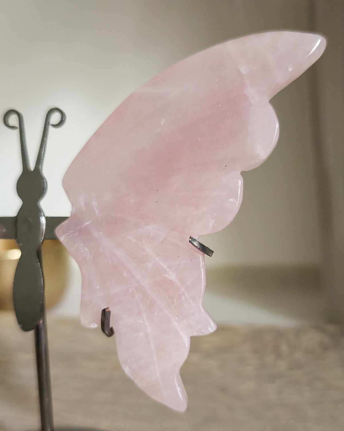 Rose Quartz Butterfly Wings On The Stand