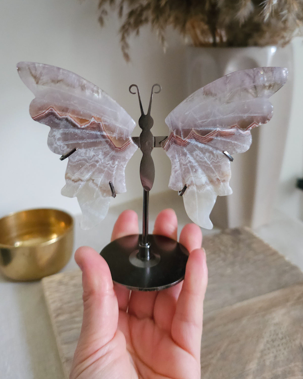 Banded Agate & Quartz | Crystal Butterfly Wings On The Stand