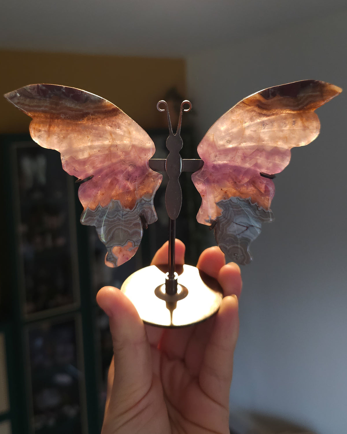 Amethyst with Agate & Jasper Butterfly Wings On The Stand