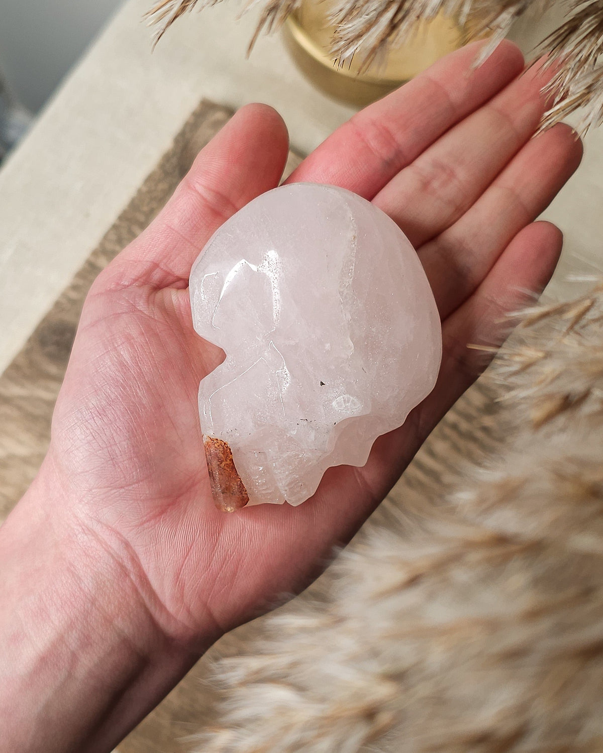 Rose Quartz with Red Hematite Inclusions | Crystal Skull Carving