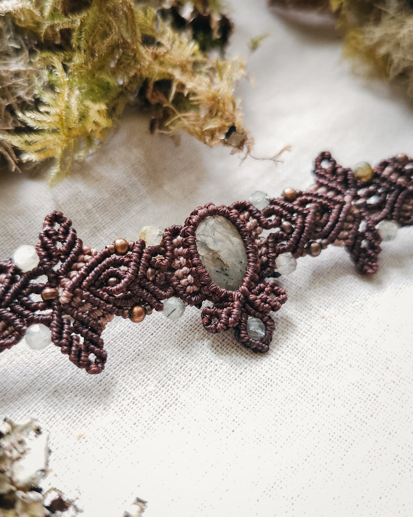 Whisper of Roots | Handcrafted Prehnite Micromacramé Bracelet