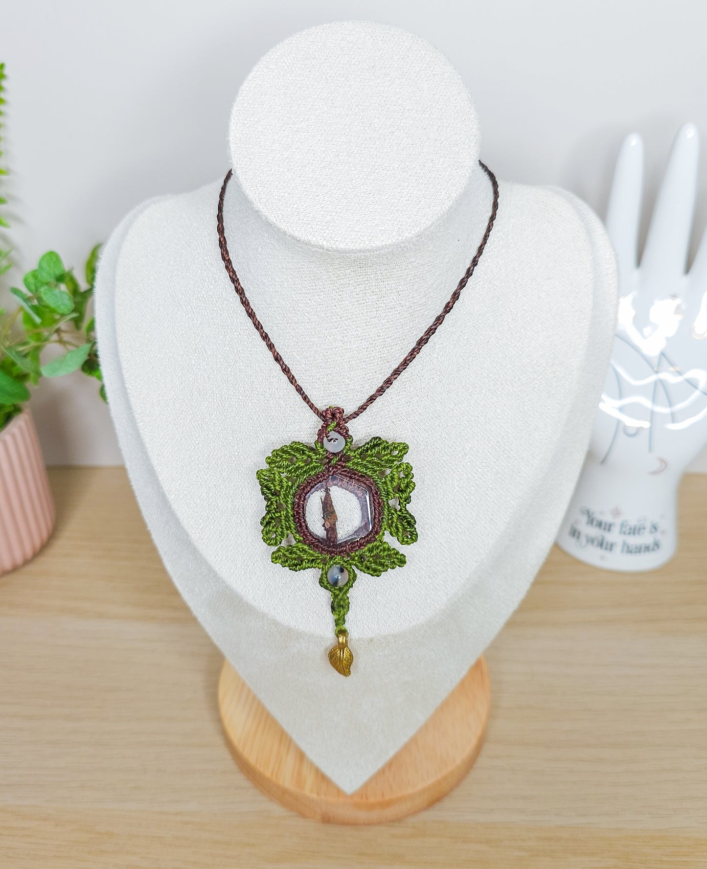 Lodolite/Garden Quartz with Dendritic Agate Amulet Necklace