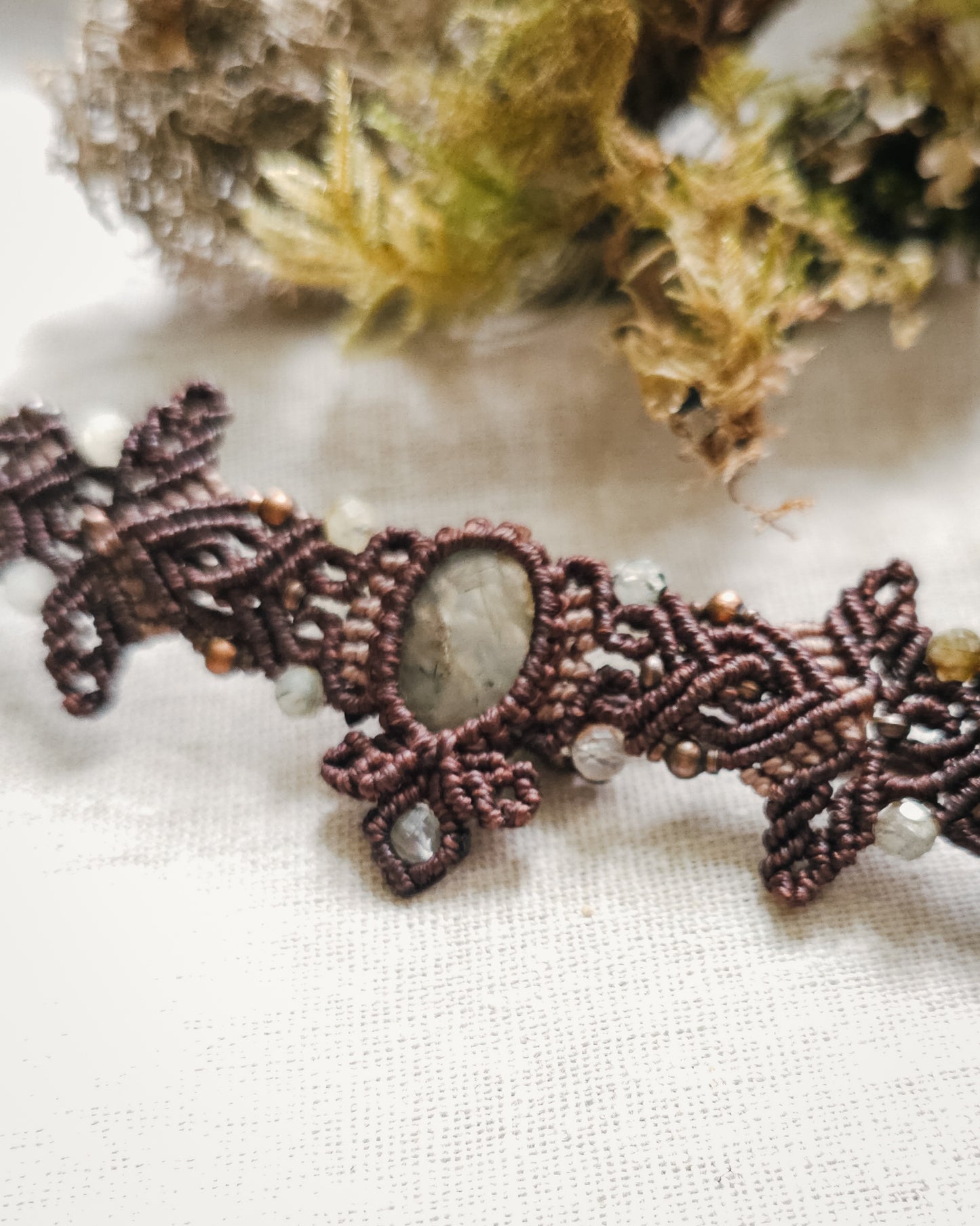 Whisper of Roots | Handcrafted Prehnite Micromacramé Bracelet