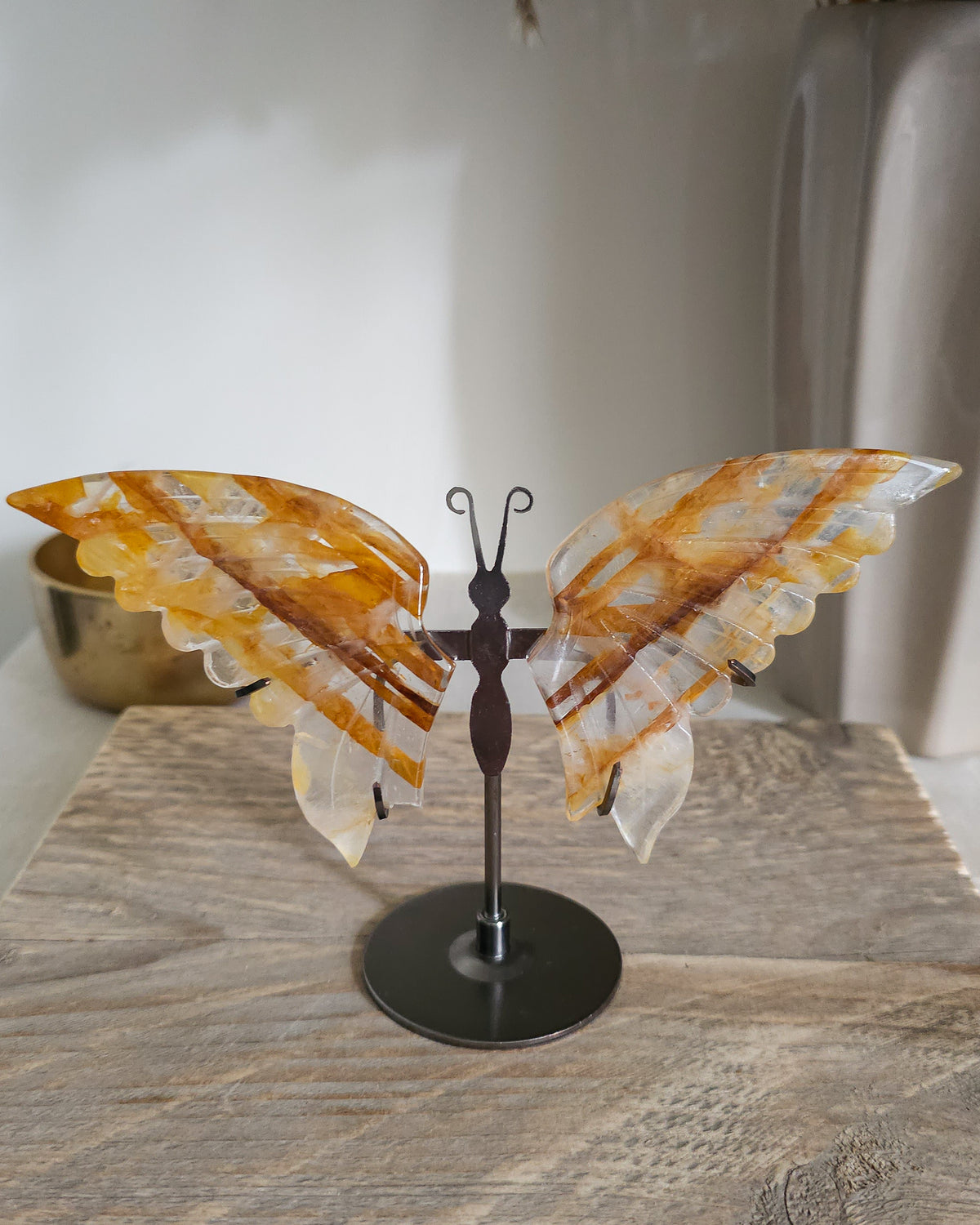 Golden Healer Quartz Butterfly Wings On The Stand