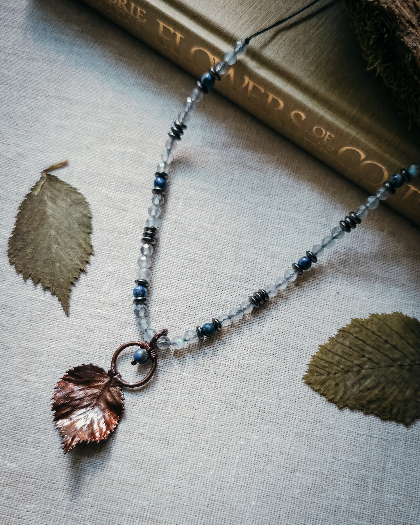 Hazel Spirit with Black Onyx and Dendritic Agate | Scottish Botanical Amulet