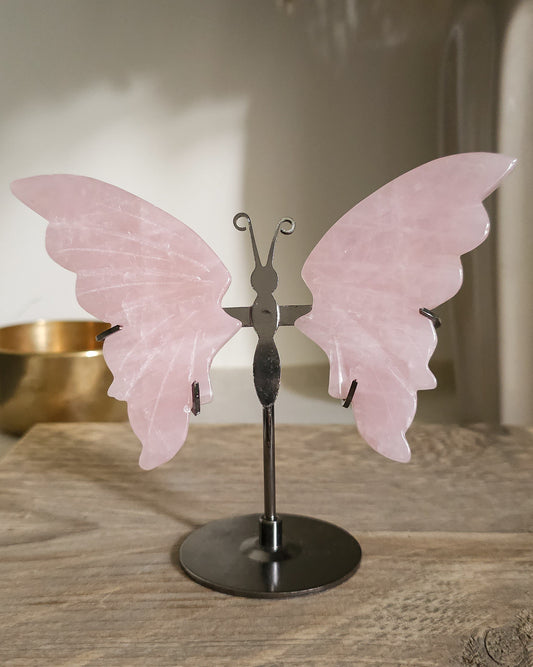 Rose Quartz | Crystal Butterfly Wings On The Stand