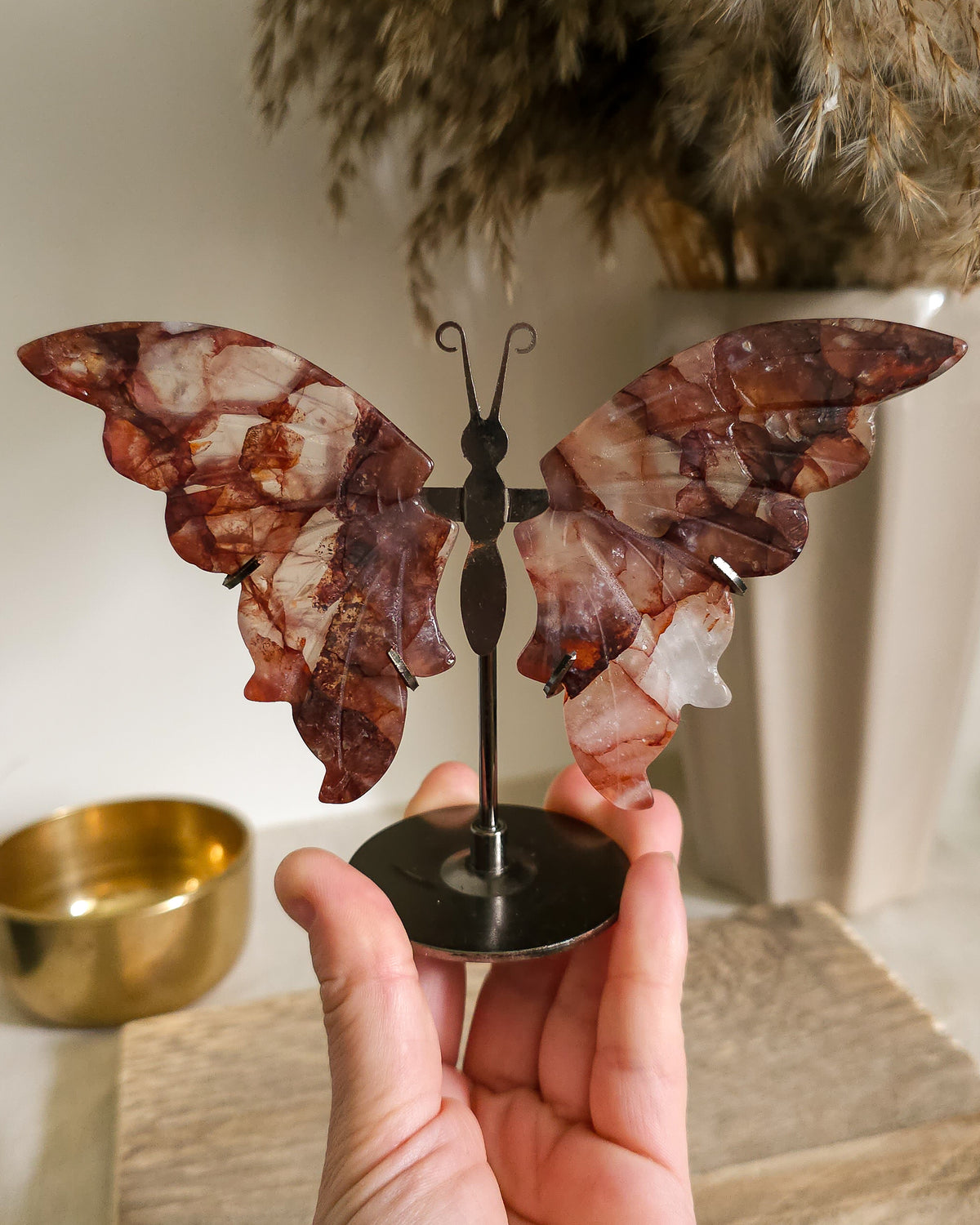 Fire Quartz / Red Hematoid Quartz Butterfly Wings On The Stand