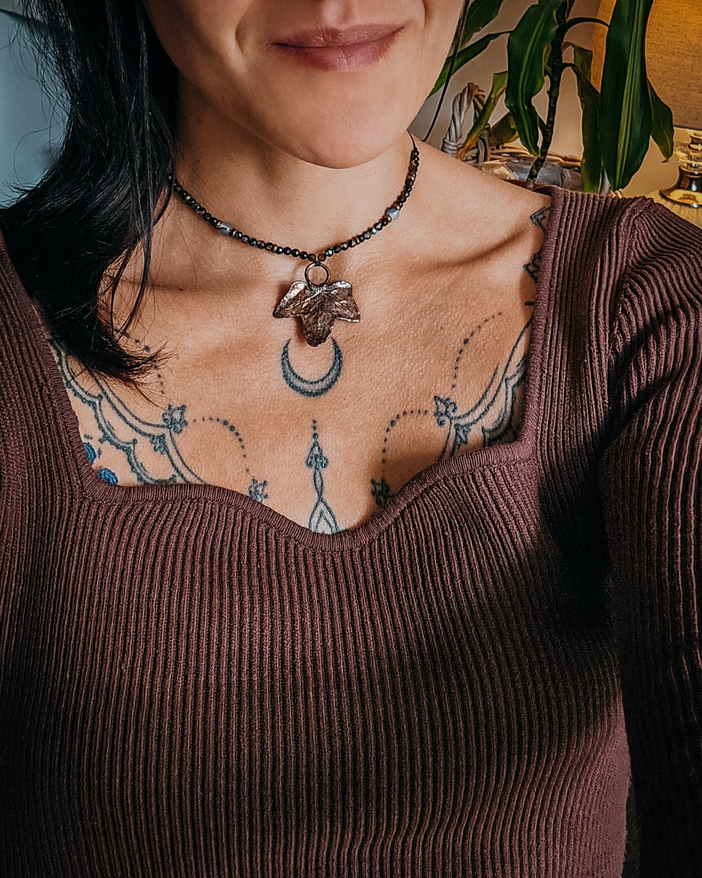 Ivy Spirit with Black Onyx and Dendritic Agate | Scottish Botanical Amulet
