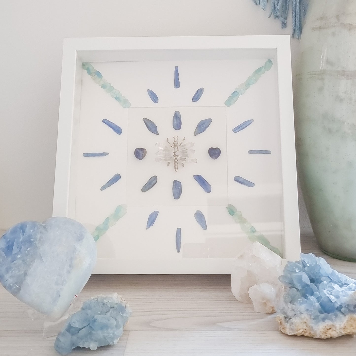 Crystal Grid Frame with Clear Quartz, Kyanite and Aquamarine