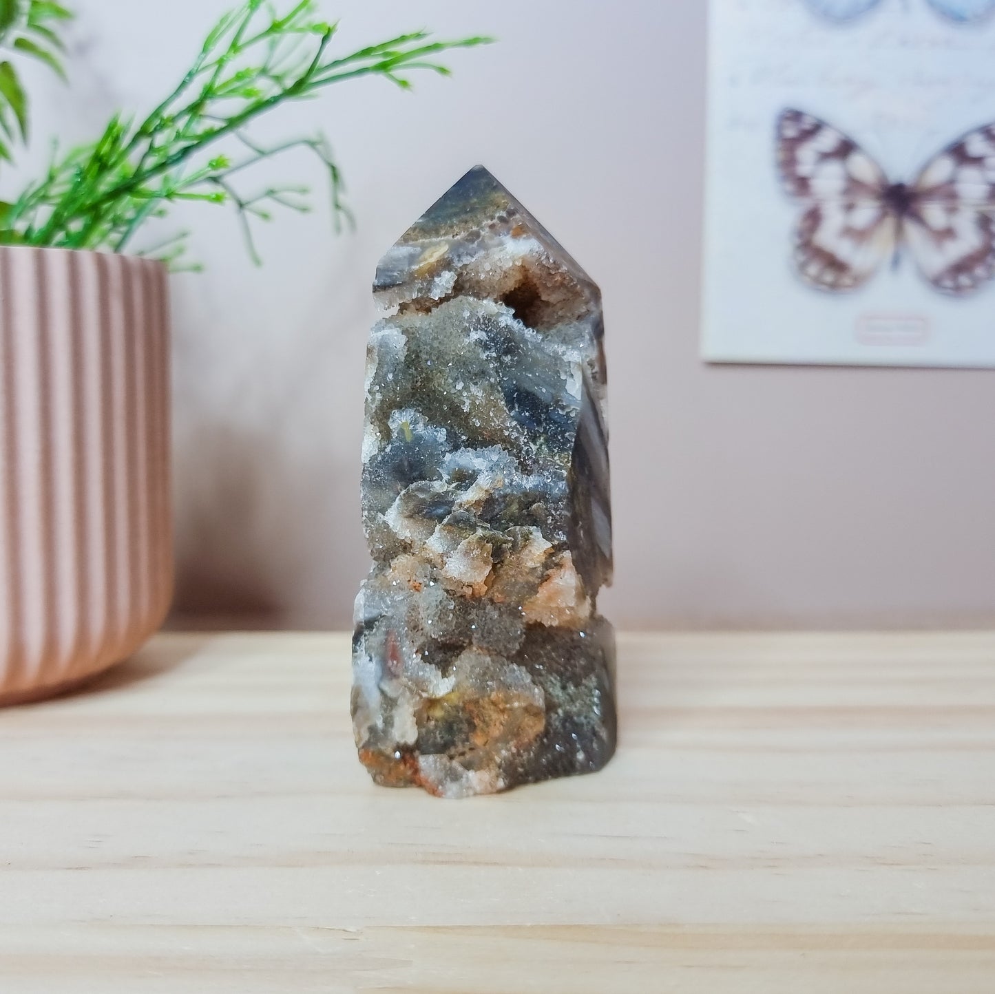 Druzy Quartz with Sphalerite Tower