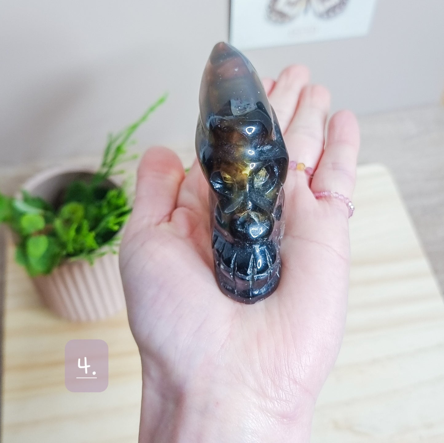 Golden Healer and Smoky Quartz Skulls